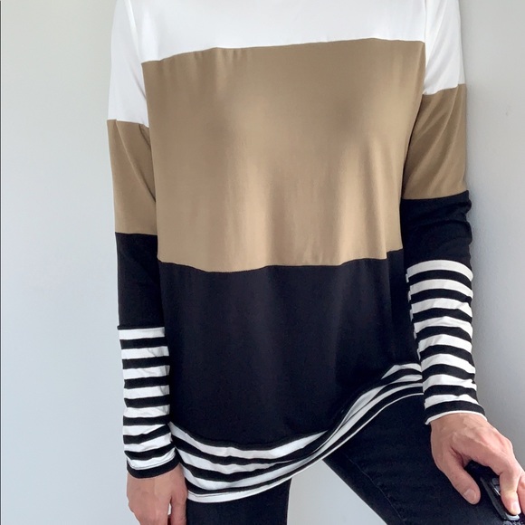 NEUTRAL COLOR BLOCK STRIPES TOP - Picture 4 of 5